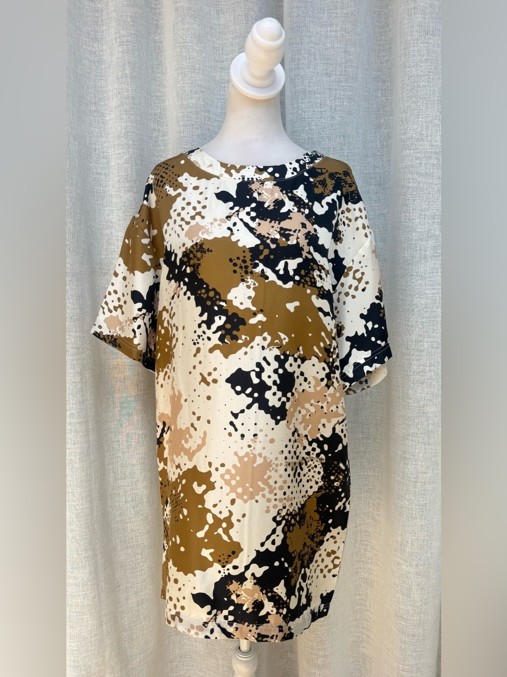 rag&bone new york brown white black short sleeve mini shift silk dress